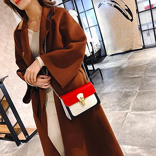 KanLin1986 Mujeres Casual Bolsos de hombro patchwork Hebilla aleta bolso pequeño Bolso de mano Crossbody para niñas Señoras (Rojo)