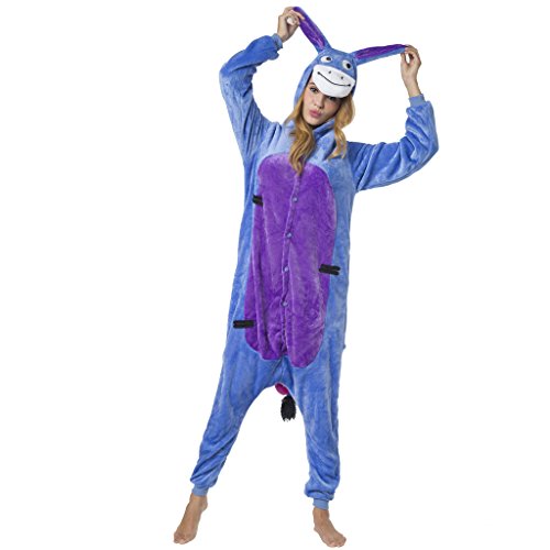 Katara-(10+ Modelos) Kigurumi Pijamas Disfraz Animal Halloween Adultos, Color burro, Talla 175-185cm (1744)