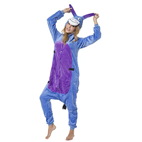 Katara-(10+ Modelos) Kigurumi Pijamas Disfraz Animal Halloween Adultos, Color burro, Talla 175-185cm (1744)
