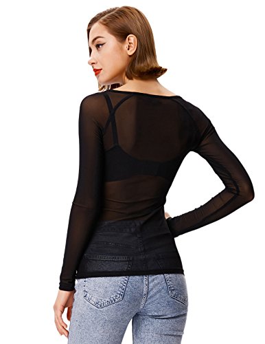 Kate Kasin Mujer Camiseta Blusa Transparente Mangas Largas Elegante Moda Oficina Casual L