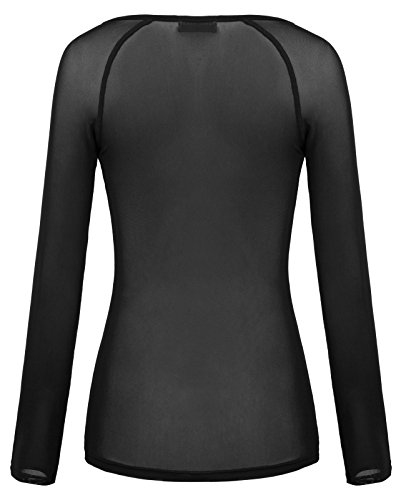 Kate Kasin Mujer Camiseta Blusa Transparente Mangas Largas Elegante Moda Oficina Casual L