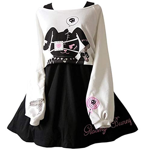 Kawaii Conejo Vestido Estampado 2 Piezas para niñas 2018 nuevos Vestidos (L)