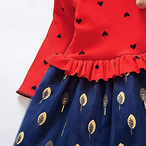 Keepwin Vestido de Niña Fiesta de Tul Estampado de Hojas Amor Princesa Vestidos de Niña Ropa para Bebe Recien Nacido Niñas para 6 Meses a 6 Años (Rojo, 18-24 Meses)