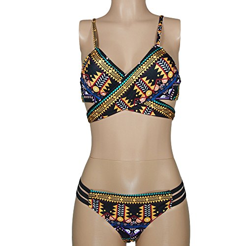 Keerads- Bañador para mujer, 2 piezas, sexy, push up, elegante, reductor, bikini brasileño, trikini reductor, delgado, monokini Negro L