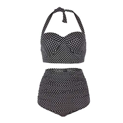 KEERADS - Bikini Tankini para mujer de los años 50, estilo retro, vintage, cintura alta, bañador con sujeción al cuello, polaco gris L