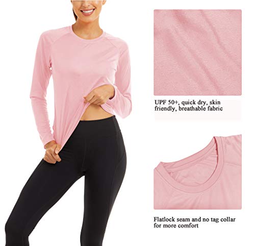 KEFITEVD Ropa de protección UV UPF 50+, camiseta de manga larga de secado rápido, transpirable, camiseta de manga larga funcional para deportes al aire libre Rosa. XXXL