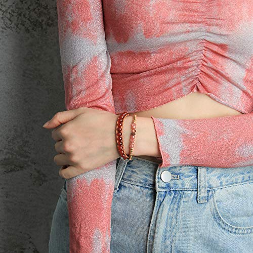 KELITCH enero Piedra del Zodíaco Rojo Granate Abalorios Soltero Pulsera del Abrigo Pulsera - Marrón Cuero