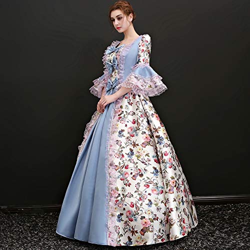 KEMAO Vestido rococó victoriano inspirado disfraz de doncella medieval vestido renacentista disfraces vestido de máscaras - azul - X-Large