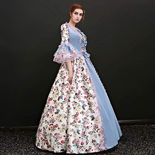 KEMAO Vestido rococó victoriano inspirado disfraz de doncella medieval vestido renacentista disfraces vestido de máscaras - azul - X-Large
