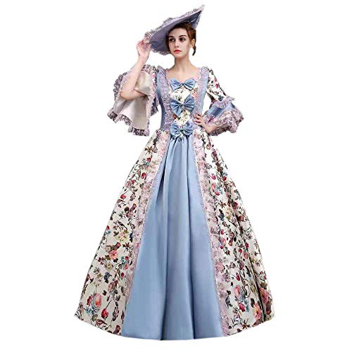 KEMAO Vestido rococó victoriano inspirado disfraz de doncella medieval vestido renacentista disfraces vestido de máscaras - azul - X-Large