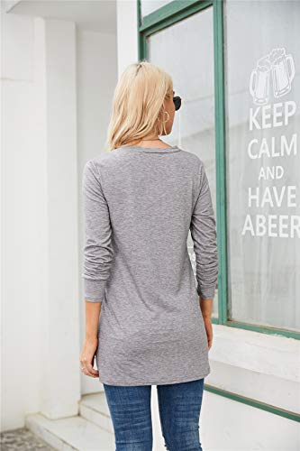 kenoce Camiseta Mujer de Manga Larga Blusa Cuello en V Casual Manga Larga Tshirt Sexy Color Sólido Elasticidad Pullover Blusas D-Gris XL