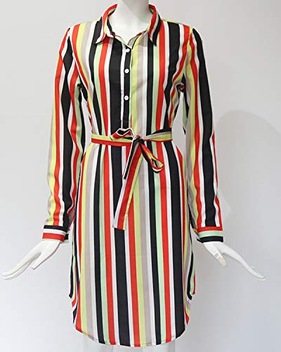 kenoce - Vestido de manga larga con cuello en V y bolsillos laterales, tipo túnica, con cinturón, para mujer