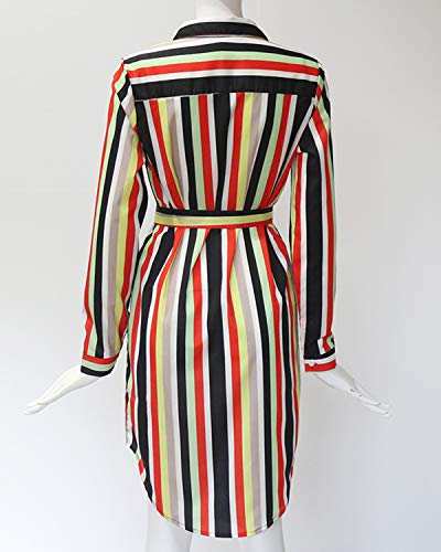 kenoce - Vestido de manga larga con cuello en V y bolsillos laterales, tipo túnica, con cinturón, para mujer