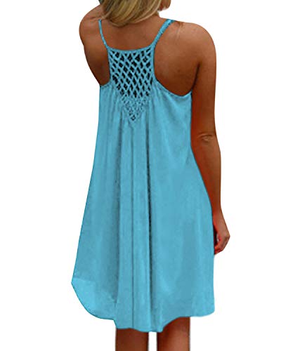 kenoce Vestidos Verano Mujer Mini Vestidos Sin Mangas Cuello Redondo Moda Casual Tallas Grandes Vestidos Elegantes Vestidos de Playa Sexy Vestidos D-Azul S