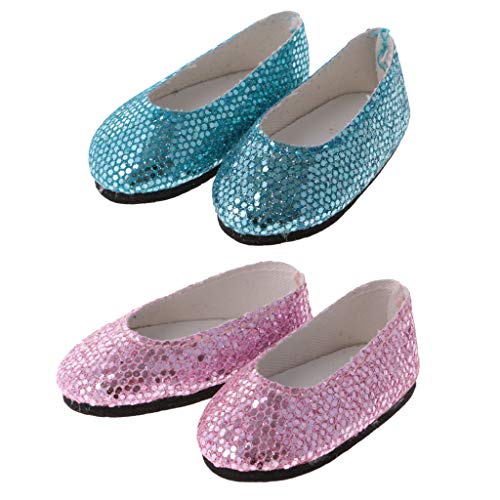 KESOTO 2 Pares de Zapatos de Lentejuelas para Muñeca Americana 14 Pulgadas Vestir Accesorio