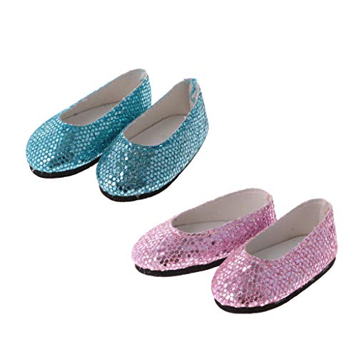 KESOTO 2 Pares de Zapatos de Lentejuelas para Muñeca Americana 14 Pulgadas Vestir Accesorio