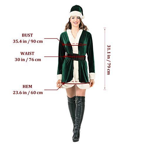 KESYOO Disfraz de Navidad para mujer Disfraz de Sra. Claus para mujer Disfraz de Papá Noel de Navidad Vestido de cosplay para mujeres y niñas (verde)