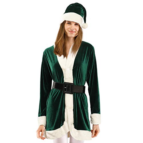 KESYOO Disfraz de Navidad para mujer Disfraz de Sra. Claus para mujer Disfraz de Papá Noel de Navidad Vestido de cosplay para mujeres y niñas (verde)