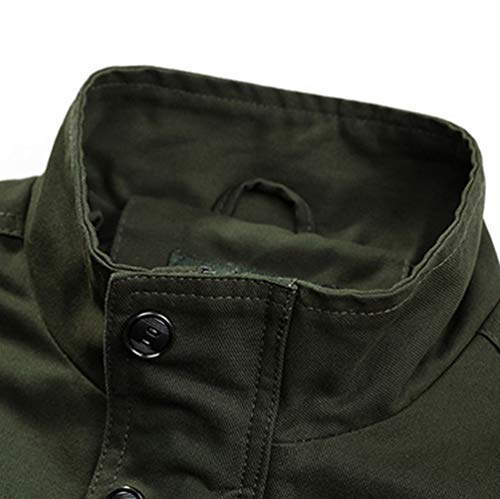Ketamyy Casual algodón chaquetas estilo militar Tamaño más delgada del resorte del otoño de pie cuello de manga larga Loose Fit para Hombre SG Ejercito verde