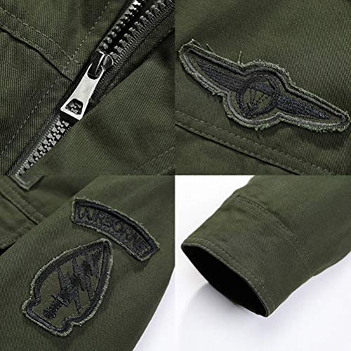 Ketamyy Casual algodón chaquetas estilo militar Tamaño más delgada del resorte del otoño de pie cuello de manga larga Loose Fit para Hombre SG Ejercito verde