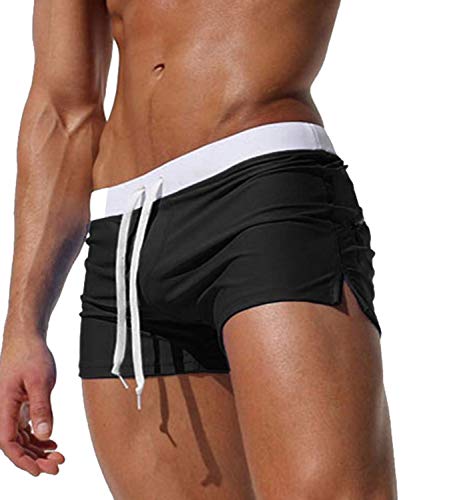 Kfnire Bañadores de natación, Pantalones Cortos de los Hombres de Secado rápido Playa Surf Corriendo Pantalones Cortos de natación Boxeadores Calzoncillos (Etiqueta L, Negro)