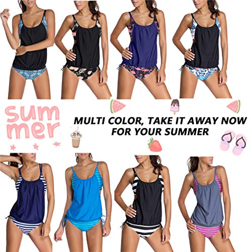 Kfnire Traje de Baño de Dos Piezas Tankini Mujer Push up más tamaño Tankini (Flamenco, XL)