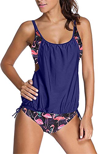 Kfnire Traje de Baño de Dos Piezas Tankini Mujer Push up más tamaño Tankini (Flamenco, XL)
