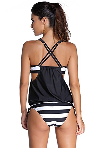 Kfnire Traje de Baño de Dos Piezas Tankini Mujer Push up más tamaño Tankini (Negro, 3XL)