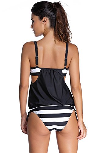 Kfnire Traje de Baño de Dos Piezas Tankini Mujer Push up más tamaño Tankini (Negro, 3XL)