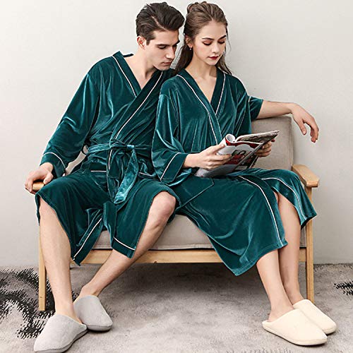 Kimono Albornoz,Terciopelo Dorado Lighweight Robe para Mujeres Invierno Felpa Pijamas Vestidos De Vestir Verde M