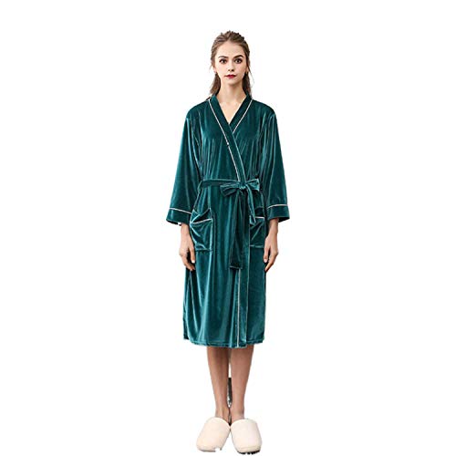 Kimono Albornoz,Terciopelo Dorado Lighweight Robe para Mujeres Invierno Felpa Pijamas Vestidos De Vestir Verde M