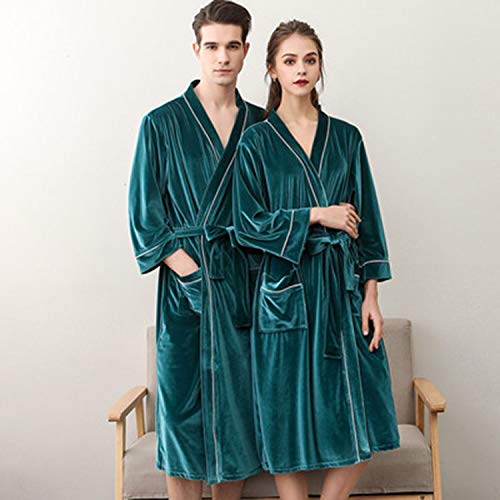 Kimono Albornoz,Terciopelo Dorado Lighweight Robe para Mujeres Invierno Felpa Pijamas Vestidos De Vestir Verde M