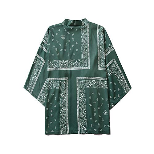 Kimono Cárdigan Hombre Abrigos Japones Estilo Yukata, Traje De Capa Informal Interior/Camisa De Moda para Parejas Masculinas Y Femeninas/Ropa Tradicional Japonesa,Green-Xlarge