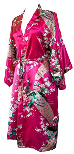 Kimono de CC Collections 16 Colores Shipping Bata de Vestir túnica lencería Ropa de Noche Prenda Despedida de Soltera (Rosa Fucsia)