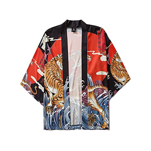 Kimono Tradicional Japones, 2020 Kimono De Moda Japonesa para Hombres Y Mujeres, Cárdigan, Camisa, Blusa, Ropa Asiática Haori, Samurai para Hombre,Black-Xlarge