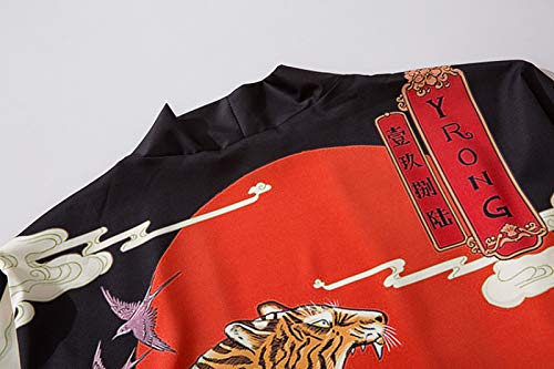 Kimono Tradicional Japones, 2020 Kimono De Moda Japonesa para Hombres Y Mujeres, Cárdigan, Camisa, Blusa, Ropa Asiática Haori, Samurai para Hombre,Black-Xlarge