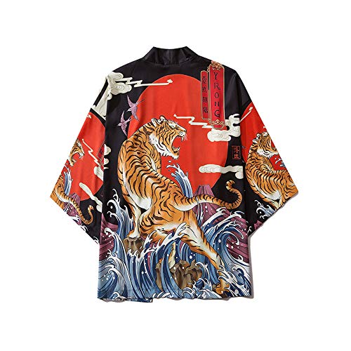 Kimono Tradicional Japones, 2020 Kimono De Moda Japonesa para Hombres Y Mujeres, Cárdigan, Camisa, Blusa, Ropa Asiática Haori, Samurai para Hombre,Black-Xlarge