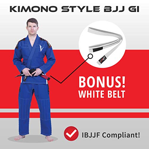 Kimono Vector Attila Series de Jiu Jitsu con cinturón Blanco, Ligero, 100% algodón, A1, Azul