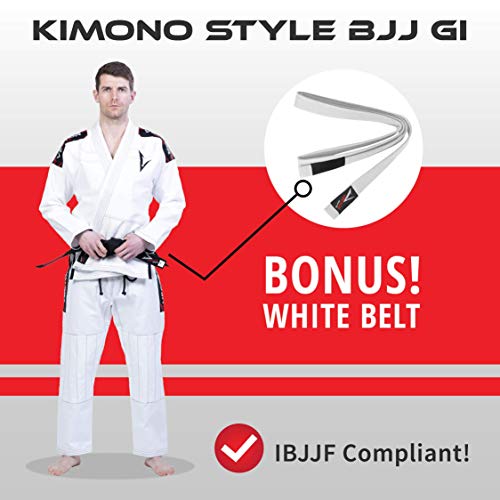Kimono Vector Attila Series de Jiu Jitsu con cinturón Blanco, Ligero, 100% algodón, A2, Blanco