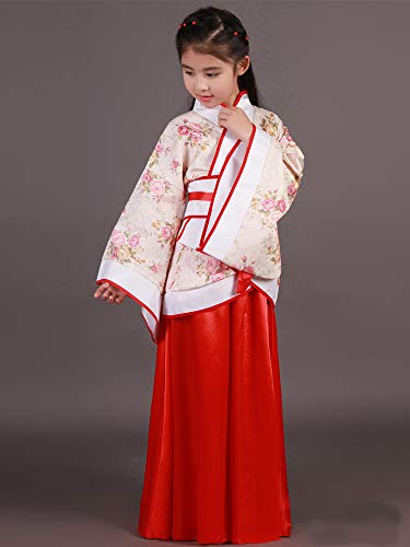 KINDOYO China Hanfu - Trajes Tradicionales de la Etapa de los Niños Rojos de Hanfu de Las Muchachas,Rojo (Estilo 3),EU 140=Tag 150