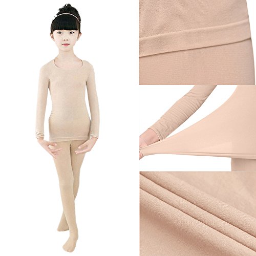 KINDOYO Niñas Baile Ballet Camiseta/Pantimedias Niños Gimnasia Medias Elásticos Leotardos Conjuntos Térmicos, Cutis (Top + Medias)