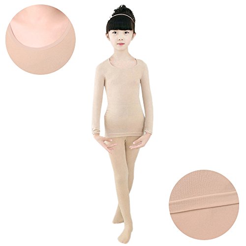 KINDOYO Niñas Baile Ballet Camiseta/Pantimedias Niños Gimnasia Medias Elásticos Leotardos Conjuntos Térmicos, Cutis (Top + Medias)