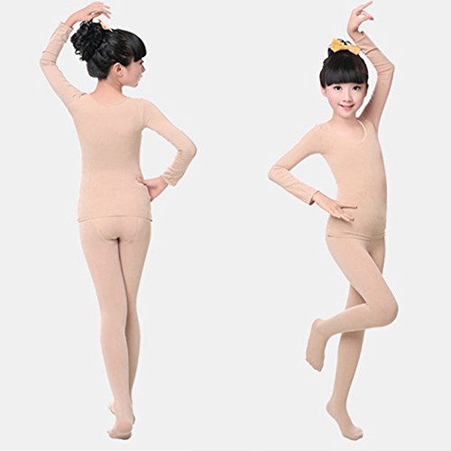 KINDOYO Niñas Baile Ballet Camiseta/Pantimedias Niños Gimnasia Medias Elásticos Leotardos Conjuntos Térmicos, Cutis (Top + Medias)