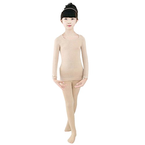 KINDOYO Niñas Baile Ballet Camiseta/Pantimedias Niños Gimnasia Medias Elásticos Leotardos Conjuntos Térmicos, Cutis (Top + Medias)
