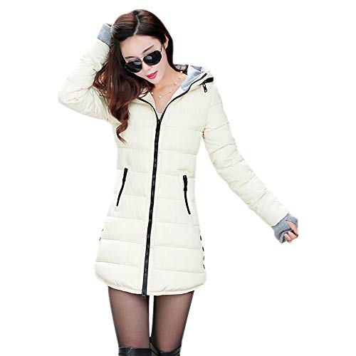 KINLOU Abrigos Parka con Capucha de Mujer Invierno - Chaquetas Largo Cálida y Gruesa Cazadoras Acolchada Talla Grande, Blanco/EU 2XL = Tag 4XL