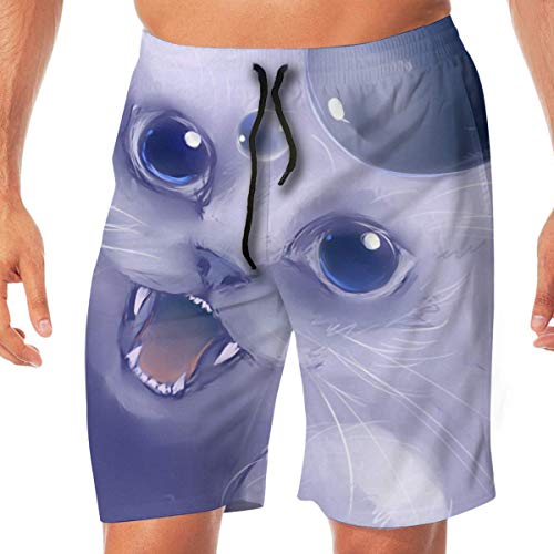Kitten Cat Foam 3D Shorts de Encaje elásticos de Secado rápido Shorts de Playa Pantalones Bañador Bañador con Bolsillos Blanco