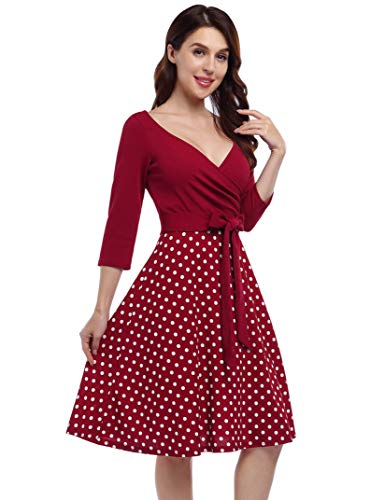 KOJOOIN Vestidos de Noche Vintage para Mujer Vestidos de los años 50 con Cuello en V Vestidos de cóctel Estilo Hepburn