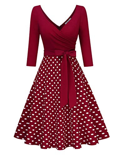 KOJOOIN Vestidos de Noche Vintage para Mujer Vestidos de los años 50 con Cuello en V Vestidos de cóctel Estilo Hepburn