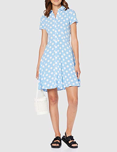 Koton Hemdblusenkleid Mit Vichy Und Punkten Vestido de Fiesta, Azul (Blau 83a), 36 (Talla del Fabricante: 34) para Mujer