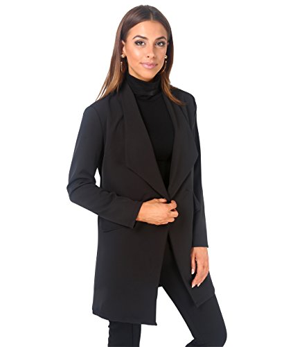 KRISP Blazer Mujer Largo Boyfriend Chaqueta Larga Elegante Barato Talla Grande Boda, (Negro, S), 5403-BLK-S